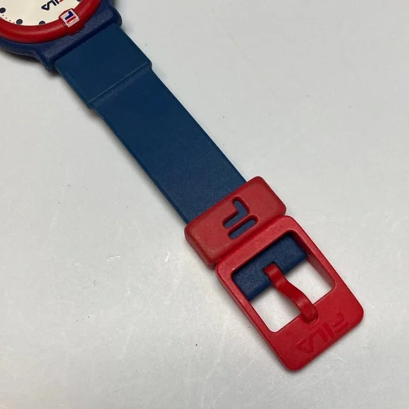 Fila vintage 95M watch, red white blue, new battery, rubber strap, date feature